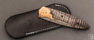   Couteau " Petit Duc " par Nicolas Kowal -Châtaignier ondé stabilisé et Damasteel