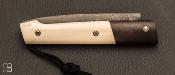Couteau de poche "Piccolo" ivoire de mammouth et lame damas par Adrien Giovaninetti