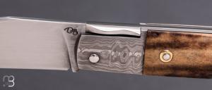  Couteau " Rumilly " custom par David Brenière - Bois de cerf / Damas et 90MCV8