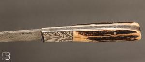    Couteau " Slipjoint " custom par Henri VIALLON - Bois de cerf et lame damas