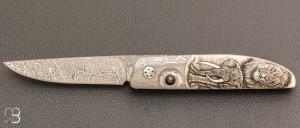  Couteau " Small Ball Release "  custom par Des Horn - Big Five scrimshaw by Nkosi Jubane