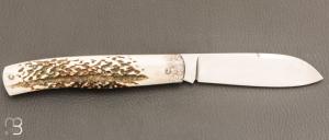   Couteau " Trappeur " custom à cran plat de Julien Baillon - Bois de cerf et RWL34