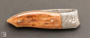   Couteau " custom " de Alain & Joris Chomilier - Damas de Chad Nichols et ivoire de mastodonte