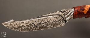    Couteau droit " Achille " par Nicolas Mestrallet - Atelier du couteau de Vaunaveys - Lame damas mosaïque et loupe d'amboine