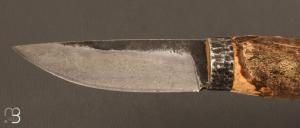    Couteau droit par Jean-Louis Regel - Branche de buis et lame en damas Wootz