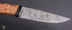   Couteau droit par Nicolas Mestrallet - Atelier du couteau de Vaunaveys - Lame forgée acier damas mosaïque et loupe d'amboine
