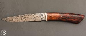    Couteau  droit par Nicolas Mestrallet - Atelier du couteau de Vaunaveys - Lame forgée acier damas mosaïque et  bois de fer