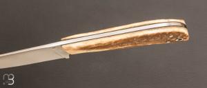 Couteau " droit custom " en bois de cerf et acier C130 par Christophe Million