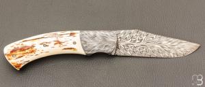 Couteau " pièce unique " par Joël Grandjean - Ivoire de mammouth et lame en damas plume