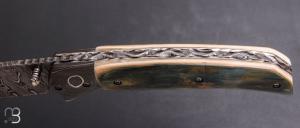    Couteau " pièce unique " liner-lock par Alexandre Musso - Mammouth et damas