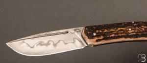  Couteau " Slipjoint " custom par Guy Poggetti - bois de cerf et lame en C130