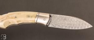   Couteau " Lock-Back " custom par Grégory Picard - Damas mosaïque et ivoire de phacochère