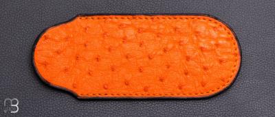    Etui cuir d'autruche / veau pour couteau pliant fait main par Chantal Trocmé - Orange