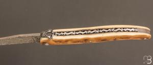    Couteau Laguiole en Aubrac 12 cm manche en ivoire de mammouth et lame en damas de Markus Balbach