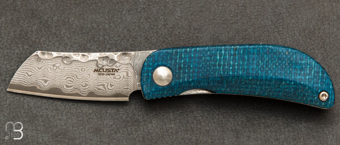 Couteau de poche Mcusta MC-212D First Production - Damas Micarta jute bleu et noir