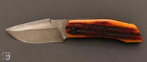 Couteau " Liner-Lock custom " par Richard Soler - RWL34 et os cerf