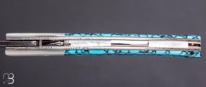   Couteau " 1515 collection Amérindienne  " par Manu Laplace - Nacre blanche et turquoise