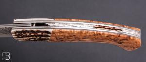  Couteau " 1515 collection Globetrotter " par Manu Laplace - Cerf/Bouleau et lame damas