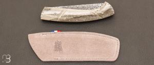 Couteau " 1515 Inuit " de poche par Manu Laplace - Os de renne gris et Damas
