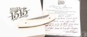   Couteau  " 1515 Inuit clouté " os de renne et Damasteel par Manu Laplace - Atelier 1515