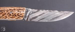    Couteau 1515 de poche collection " Primitive " par Manu Laplace - Bois de cerf des Ardennes et lame XC75