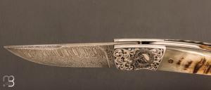   Couteau de poche 1515 édition limitée ''L'Approche au Mouflon'' lame Damas par Manu Laplace