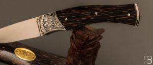   Couteau  "  Artense Hawaï " par Alain Conesa - Acier & Cuir - Palmier noir