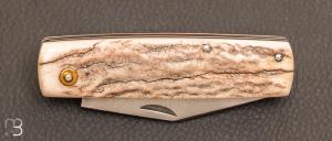  Couteau  "  Bouledogue " custom de poche par Eric Albert - Bois de cerf et acier C130