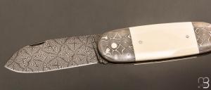  Couteau " Bouledogue lock-back " de Philippe Ricard - Ivoire de mammouth et damas mosaïque