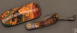    Couteau "Bullet" pliant de Gudy van Poppel - Bois de cerf et Böhler N690
