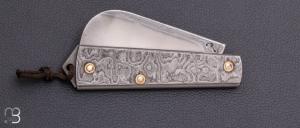   Couteau " Colonial " custom de poche par Gilles Reverdy - XC100 et plaquettes damas