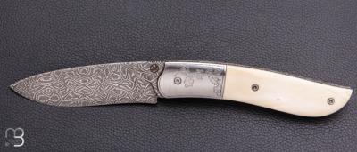 Couteau " GYR " par Tim Bernard - Ivoire de phacochère et lame damas mosaïque