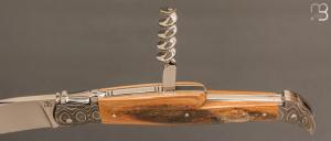 Couteau " Laguiole 12CM 3 pièces  " custom de Jérôme Bellon - Ivoire de mammouth / damas et RWL34