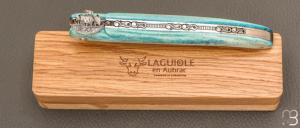   Couteau Laguiole en Aubrac 12 cm manche en os de carbou bleu