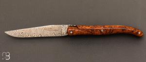 Couteau " Laguiole " par Goyon Chazeau - Loupe de bois de fer et lame damas