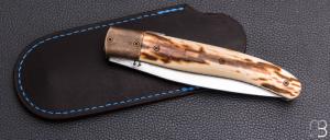    Couteau " Laguiole " Liner lock par Joël Grandjean - Ivoire de mammouth et lame en RWL34