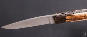    Couteau " Laguiole " Liner lock par Joël Grandjean - Ivoire de mammouth et lame en RWL34