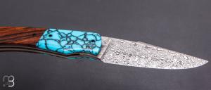  Couteau " Le Condor " par Lames de l'Ouest - Bois de fer / Turquoise et Damasteel