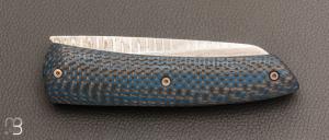  Couteau  " Le Gourmet" custom par Alain André - Fatcarbon® bleu et lame en VG10 Suminagashi