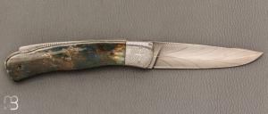    Couteau " Lock-Back " de Philippe Ricard - Ivoire de mammouth et lame damas plume