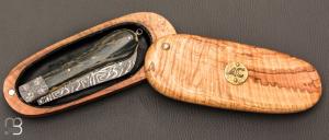  Couteau  "  London " par Alain Conesa - Acier & Cuir - Ivoire de mammouth et lame damas