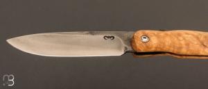 Couteau " Piémontais "  par Mickael Moing - Loupe de frêne et lame forgée 100Cr6