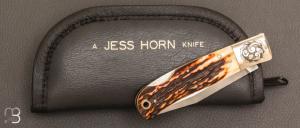 Couteau  " Pocket Fighter "  par Jess Horn - Bois de cerf et lame damas