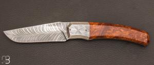 Couteau " Ptighy " de collection par Philippe Ricard - Bois de fer et lame damas plume