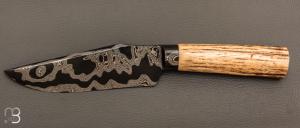  Couteau Semi intégral custom fixe de Israel Nascher  - Bois de cerf et damas