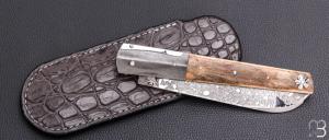  Couteau de poche " Seurre à palanquille " par Ewen Maillard - Ivoire de mammouth et RWL34