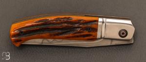 Couteau " Swan Regular  " Stag amber et C130 Hamon de Jiminy Claustrat - L'âme du Cygne