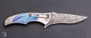   Couteau " Tighe Coon " button lock par Brian Tighe - Titane et lame en damasteel