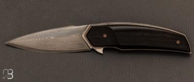 Couteau de collection ébène et damas suminagashi SGPS par Vincent Saja