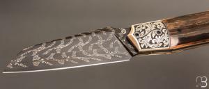    Couteau " custom " de Berthelemy Gabriel - La Forge Agab - Mitres en argent gravées par Dominique Chevallet